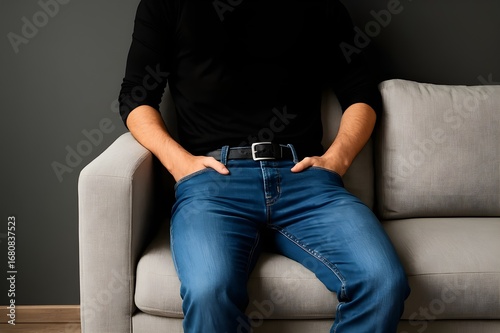 Man sitting on sofa in casual outfit