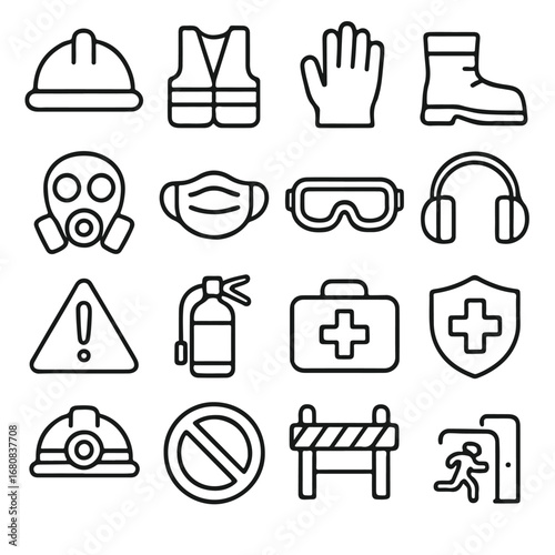 Safety and Personal Protective Equipment Icons Set.
