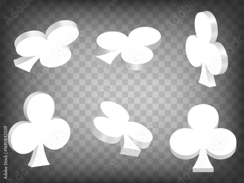 Set of perspective projections 3d clubs sign. Sign model icons on transparent background.  High detailed 3d Treps symbol.  Abstract concept of graphic elements for your design. EPS 10