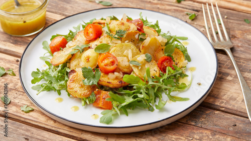 Konstfotografi Herb roasted potatoes with arugula salad