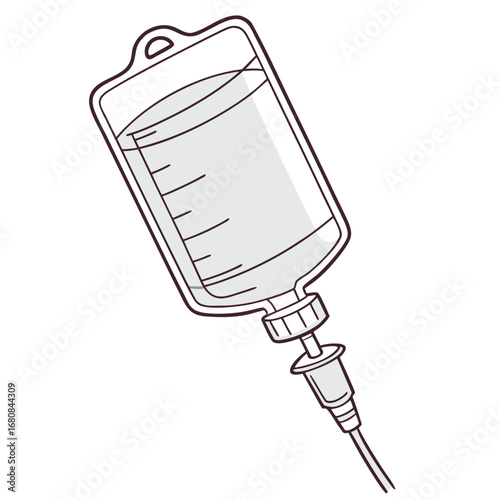 Illustration of an iv drip bag, a medical device used for intravenous therapy to deliver fluids, medication, and nutrients directly into a patients bloodstream