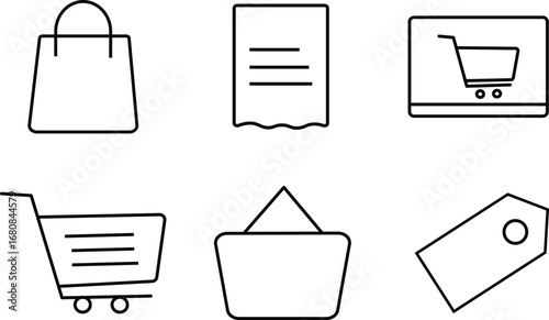 Black outline shopping and retail icon set, modern icon design for digital applications,Shopping bag outline icon illustration,
