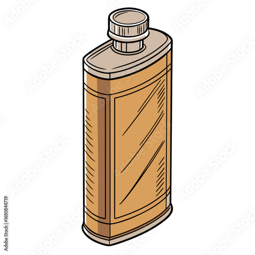 Vector art of vintage hip flask, a classic metal container for portable drinks, perfect for travel, camping, or adding a touch of retro style to your adventures
