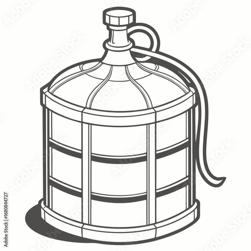 Vector art of vintage glass carboy, a classic container for winemaking and brewing, perfect for illustrating traditional crafts and rustic country life