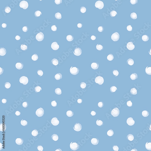 Hand-drawn illustration of a seamless pattern with scattered white spots of varying sizes on a light blue background