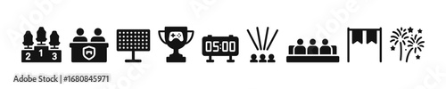 Competition With Audience And Judges Vector Filled Icon Set