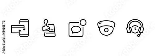 A linear icon set for business, communication, and security services