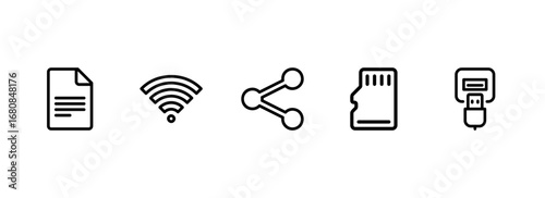 A set of linear icons for digital data, connectivity, and storage