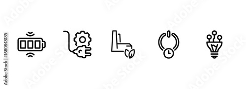 A set of linear icons for energy, industry, and innovation