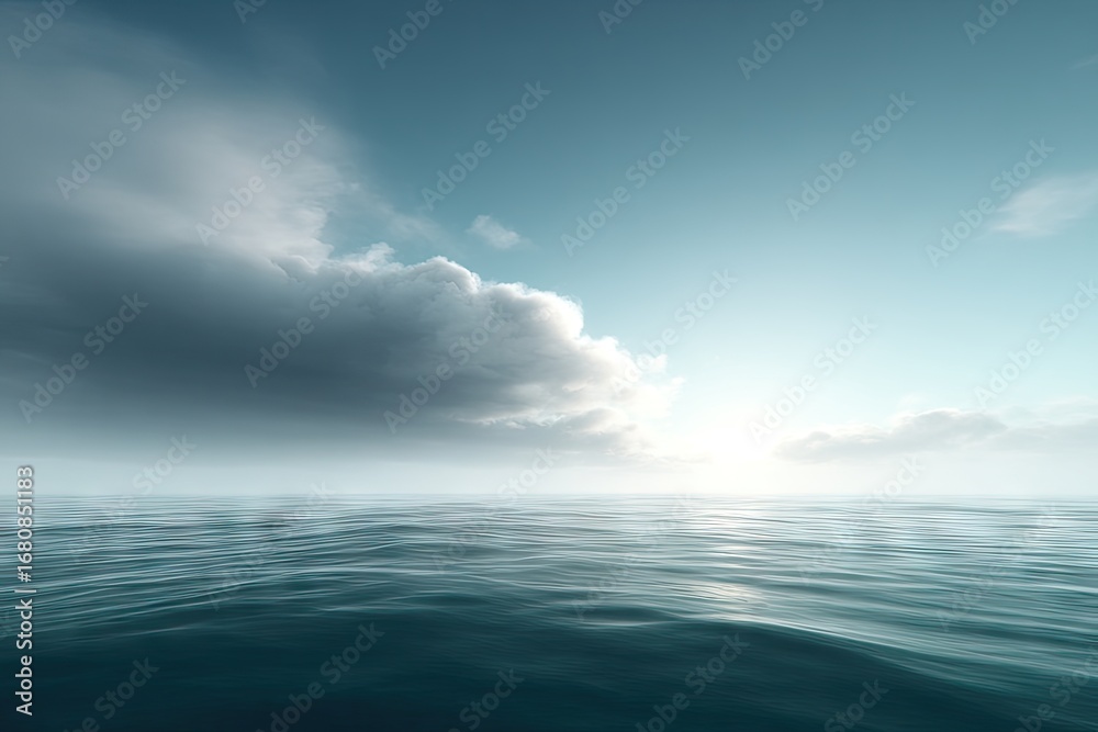 Obraz premium Tranquil ocean vista, soft light, large clouds