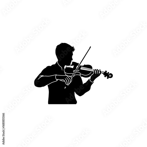 A stylized figure plays an acoustic guitar while walking.