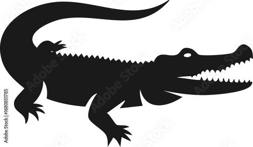 Crocodile Animal Vector Logo in Monochrome Style, Clean and Minimalist Design, Ideal for Nature Branding, Wildlife Illustration, and Distinctive Animal Identity
