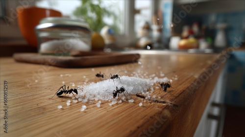 Ants invade kitchen counter home image indoor close-up insect behavior