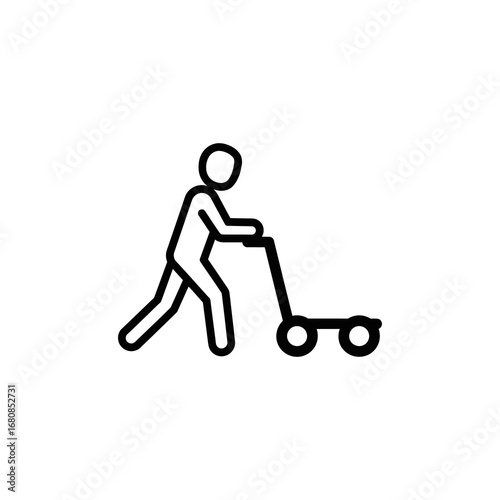 A stylized figure plays an acoustic guitar while walking.