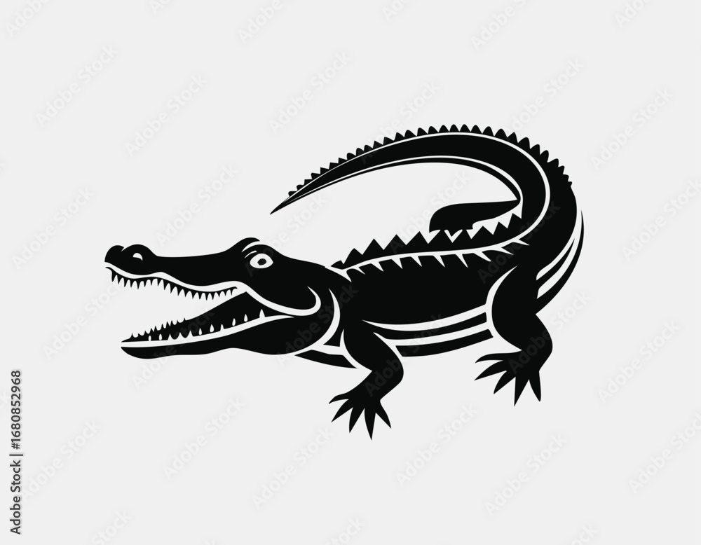 Naklejka premium Crocodile Animal Vector Logo in Black and White, Minimalist and Simple Design, Perfect for Wildlife Branding, Nature Illustration, and Unique Animal Identity 