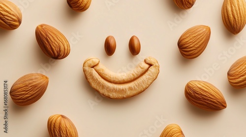 Wallpaper Mural Almonds and Cashew Forming Smiley Face on Beige Background Torontodigital.ca