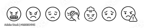 Different Negative Emotions Vector Outline Icon Set