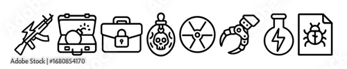 Experimental Cyber Weapons Vector Outline Icon Set