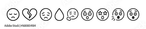 Different Negative Emotion Faces Vector Outline Icon Set