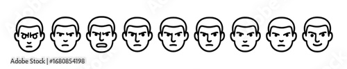Different Negative Emotion Faces Vector Outline Icon Set Pack