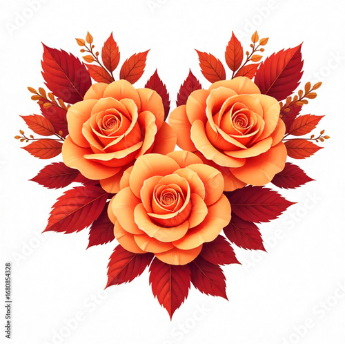 roses and heart, autumn heart, autumn leaves