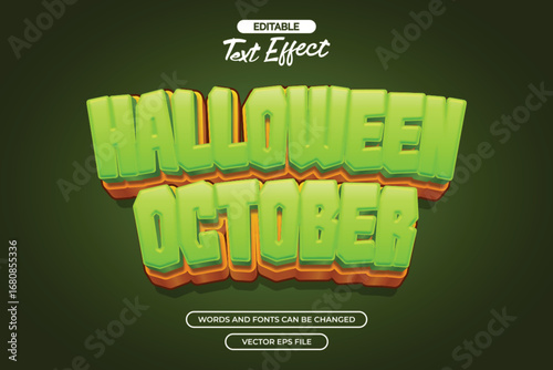 3d halloween october editable text effect with green background