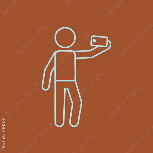 Minimalist illustration of a person taking a selfie against a solid background, showcasing modern social interaction