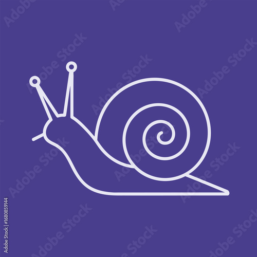 Minimalistic illustration of a snail with a spiral shell on a vibrant purple background, showcasing nature's beauty
