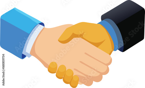 Two individuals shaking hands against a plain white background, symbolizing agreement or partnership