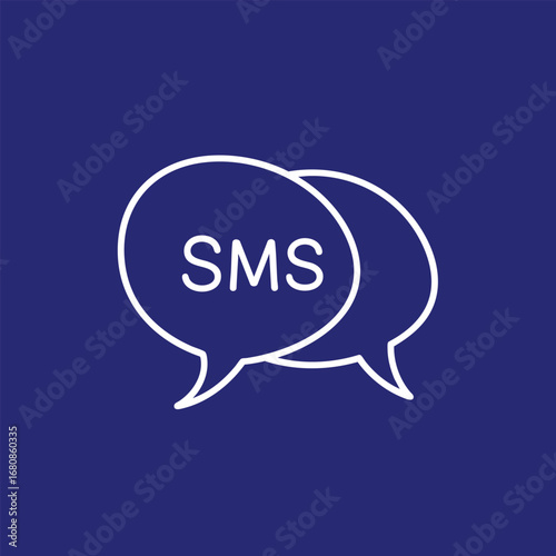 Simple illustration of SMS messaging bubbles with text, set against a deep blue background, ideal for communication themes