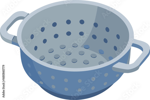 A blue colander with holes on the sides, used for draining liquids from food
