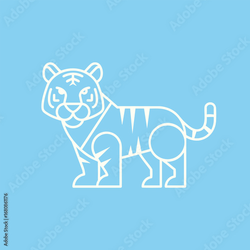 Playful illustration of a tiger with a light blue background, showcasing its features and playful demeanor