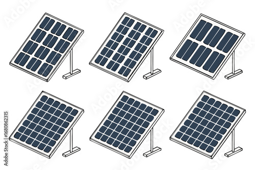 Illustration of multiple solar panel systems, a renewable energy source