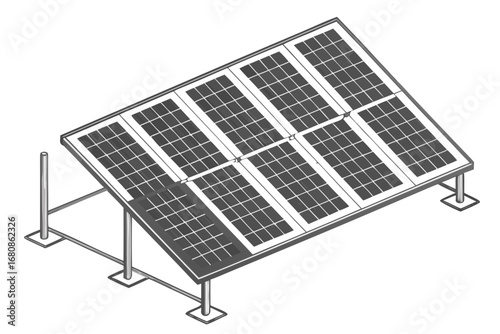 Vector art of isometric drawing of a solar panel system, showcasing renewable energy technology and sustainable power generation