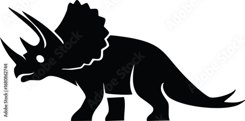 Triceratops Dinosaur Animal Vector Logo in Black and White, Minimalist Style, Ideal for Wildlife Branding, Nature Illustration, and Distinct Animal Identity
