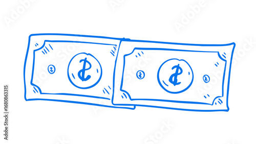 Blue dollar bills doodle money currency