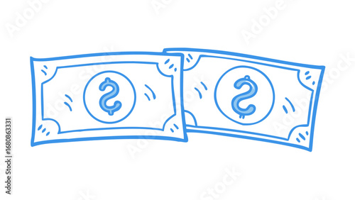 Blue dollar bills doodle money currency