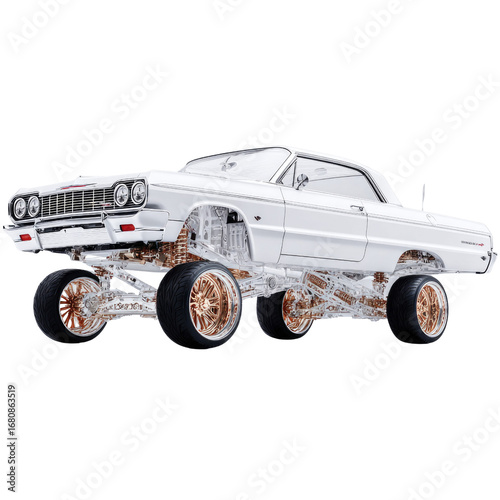 Detailed Visualization of Custom Lowrider Car with Transparent Design Showcasing Suspension and Wheels