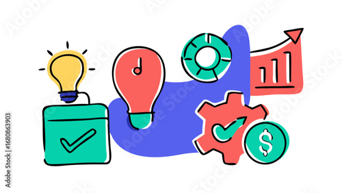 Business concept icons with lightbulb and gear vector