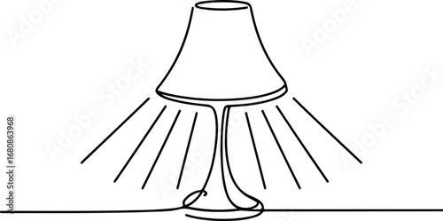 Elegant table lamp with glowing light bulb, a minimalist illustration created with continuous line art