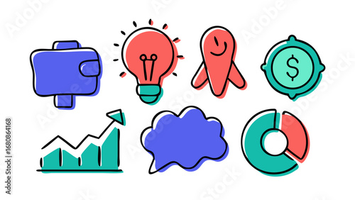 Business icons wallet lightbulb rocket money graph