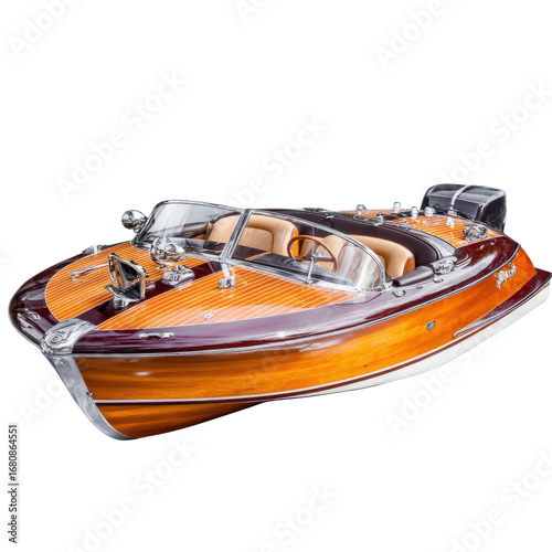 Elegant Classic Wooden Boat with Polished Finish and Plush Seating Perfect for Summertime Watersports
