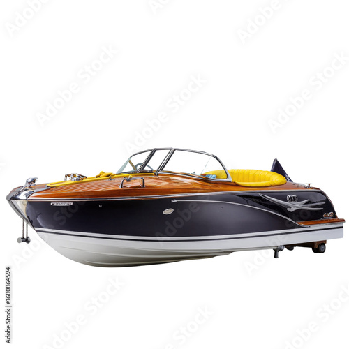 Luxurious Wooden Motorboat with Stylish Design and Bright Yellow Interior for Summer Adventures on Water