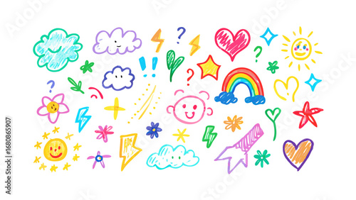Colorful hand drawn doodles children's drawings icons