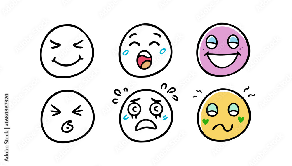 Fototapeta premium Cute doodle emoji faces sketch