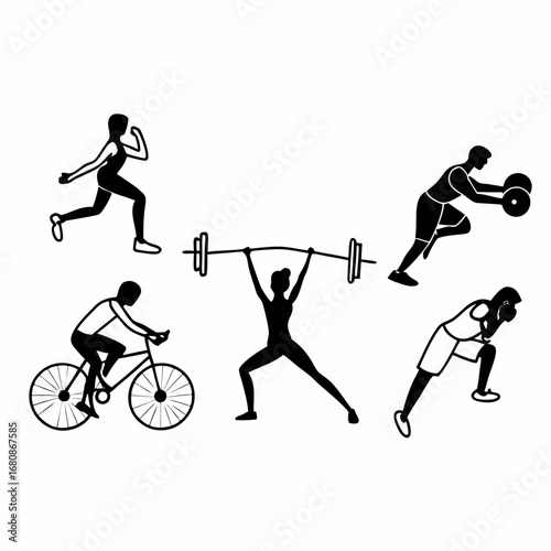 Diverse athletes engaged in various fitness activities