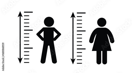 Human Height Measure Icons – Growth Scale, Medical Check, and Fitness Measurement Vector Set.