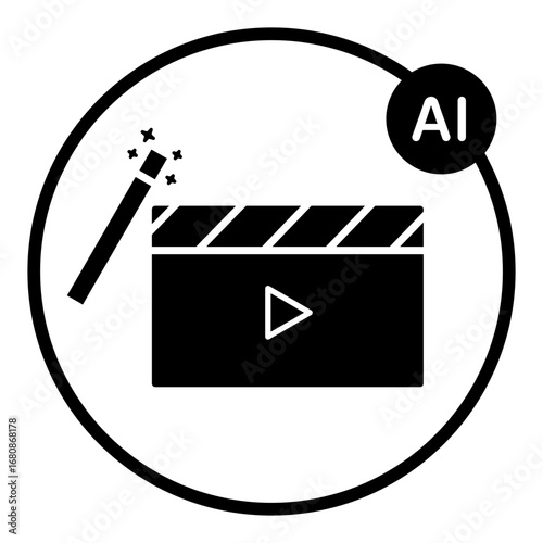 AI magic wand video editing glyph icon