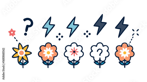 Flowers lightning bolts question marks stars blue