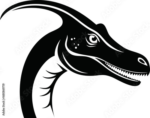 Brachiosaurus Dinosaur Animal Vector Logo in Black and White, Minimalist and Simple Design, Perfect for Wildlife Branding, Nature Illustration, and Unique Animal Identity

